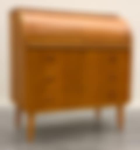 Secretary desk with roll-top, writing surface and three drawers (preview)