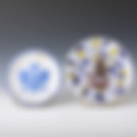 (1)NOBLEMAN WITH DOG PLATE (2)CREST OPEN WORK COMPOTE 2 PIECES (preview)