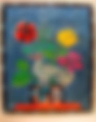 OISEAU ET BOUQUET SUR FOND BLEU (preview)