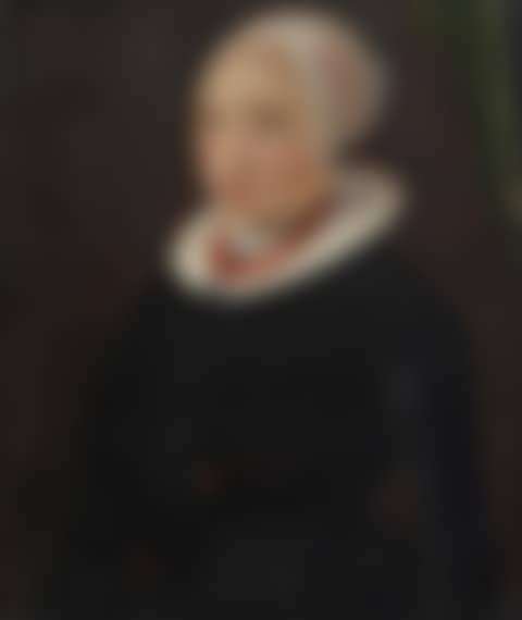 Portrait of a young lady, half-length, in black with a white cap (preview)