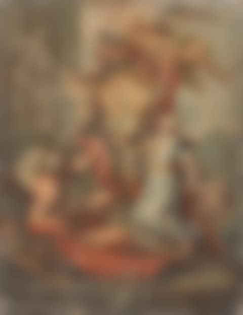 An Allegory of the House of Bourbon-Parma with a coat-of-arms beside the Farnese Hercules and Vesuvius beyond unframed (preview)