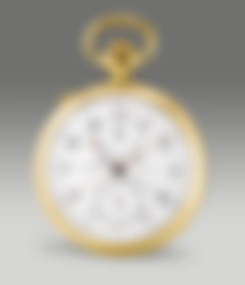 A fine and rare yellow gold open-faced split-seconds chronograph pocket watch with small seconds, enamel dial and Breguet numerals (preview)