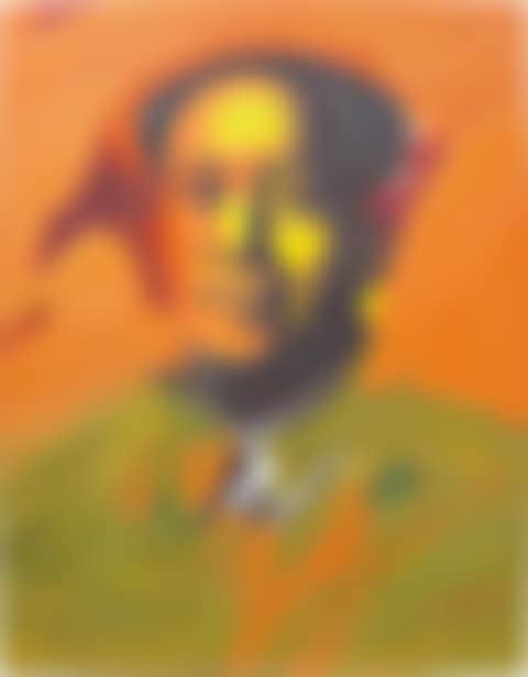 Andy Warhol's Chairman Mao Hand Made in the People's Republic of China (Medium 04 Orange background yellow face green shirt) (preview)