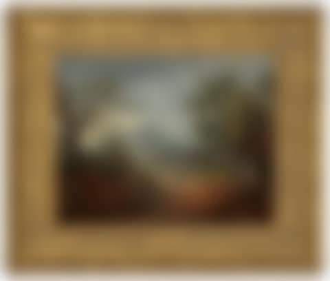 A wooded landscape with donkeys and figures on a path (preview)