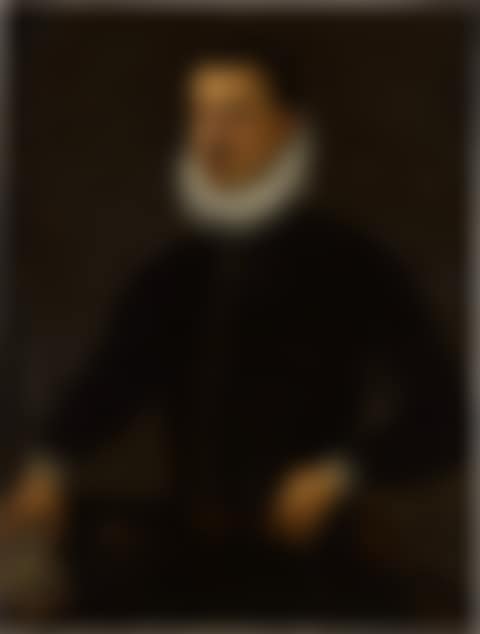 Portrait of a Gentleman, three-quarter length, facing left, resting his right hand on a silver object (preview)