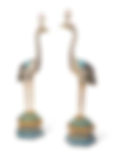 A Pair of Massive Chinese Cloisonné and Champleve Enamel Crane-form Censers (preview)