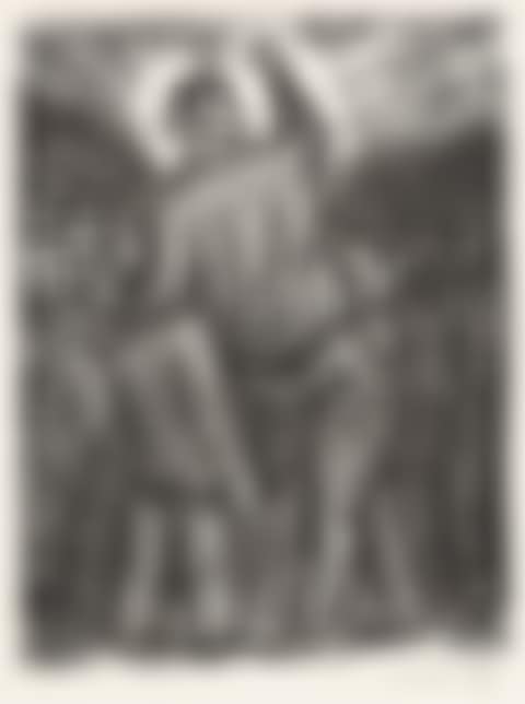 Group of 4 wood engravings.; Concierto de locos (God and the Four Evangelists, Fool"s Concert); Mitin improvisado (Street Meeting); El rayo (The Thunderbolt); What May Come (preview)