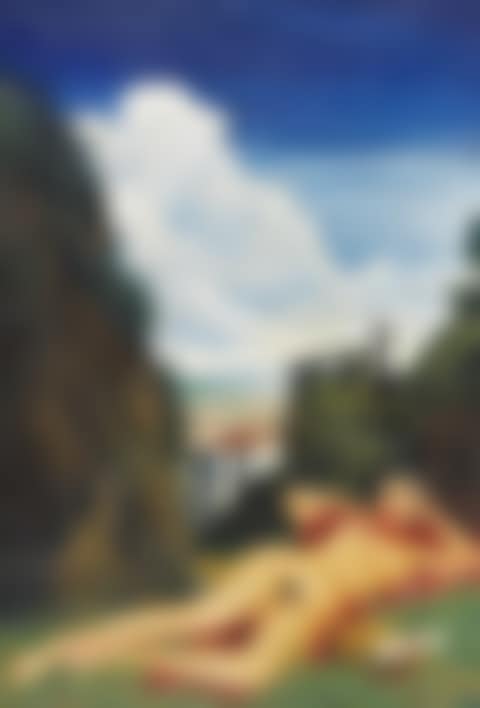 Liegender weiblicher Akt in Landschaft, mit Lyra und Notenblatt (preview)