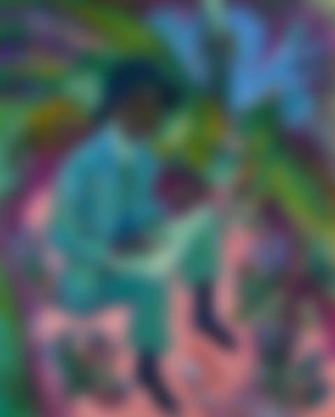 Grünes Selbstbildnis vor Landschaft (Green Self-Portrait in Landscape) (preview)