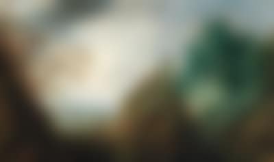 A mountainous landscape with travellers near a waterfall (preview)