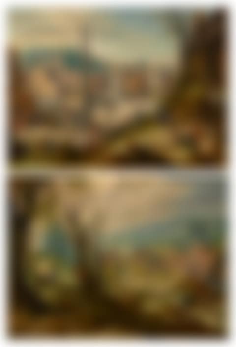 Allegory of the months of January/February, with a view of the Piazza del Popolo, Rome, during Carnival; and Allegory of the months of November/December, with woodcutters in a forest (preview)