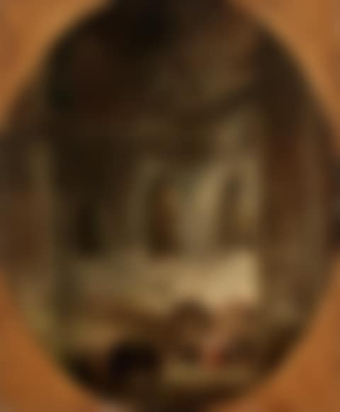 A mother and child drawing wine from a barrel in a ruined wine cellar (preview)
