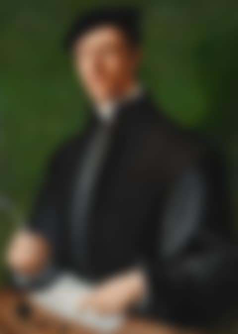 Portrait of a young man with a quill and a sheet of paper, possibly a self-portrait of the artist (preview)