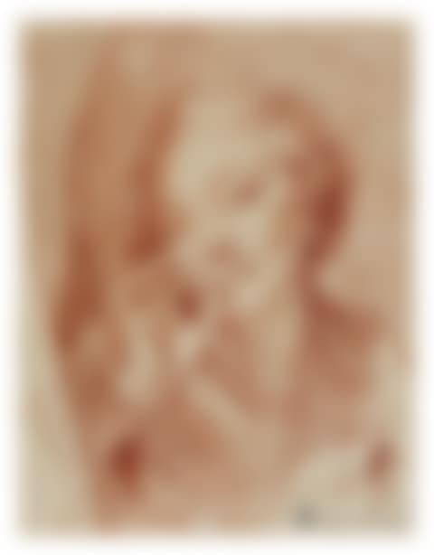A young woman appearing behind a curtain, her hand at her mouth (preview)