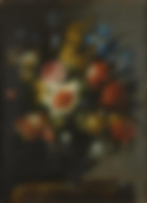 Still life of flowers, including tulips, iris and narcissi, in a glass vase (preview)