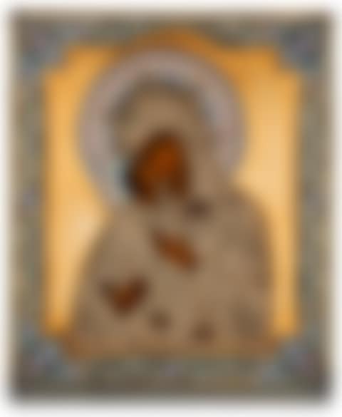 A silver-gilt, filigree, cloisonné enamel icon of Virgin of Vladimir, Dmitry Smernov, Moscow, 1899-1908 (preview)