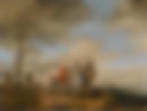 A lady and cavalier halted on a path, with figures on the bank (preview)