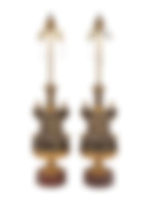 A Pair of French Gilt and Silvered Bronze and Marble Urns Mounted as Lamps with Shades (preview)