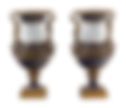A Pair of French Gilt Bronze Mounted Bisque and Cobalt Glazed Porcelain Urns (preview)