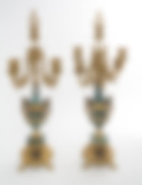A Pair of Italian Gilt Metal Mounted Marble Seven-Light Candelabra (preview)