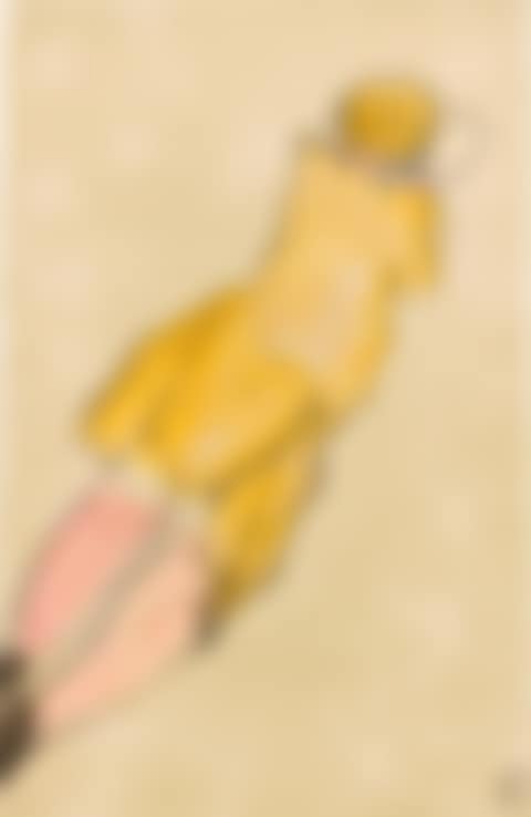 Femme à la robe jaune avec chaussettes roses  (preview)