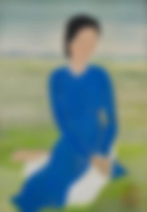 Jeune femme en bleu dans un paysage (preview)
