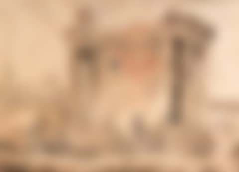 Capuchin priests standing amongst ruins of temple (preview)