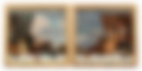 Still life with a heron and a blue curtain; Still life with a deer and a red curtain (preview)