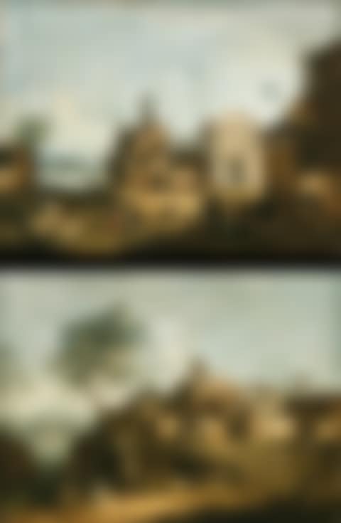 Mountain landscape with villagers on path in the Veneto (preview)