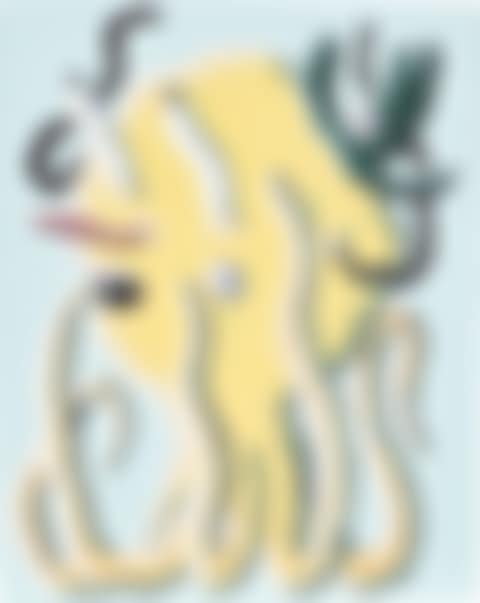 Orange octopus with green flower hat (preview)