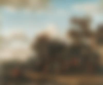 Travellers and peasants by booth, houses and church beyond. Peasants merrymaking in village street (preview)
