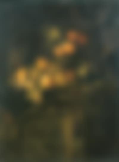 Fruit on plate, flowers in glass vase and cloth on pedestal (preview)