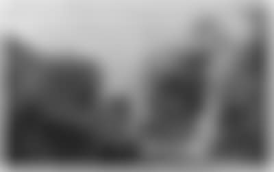 Wooded mountainous landscape with travellers near bridge (preview)