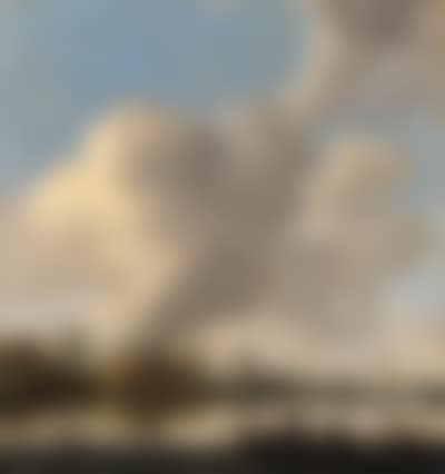 River landscape with fishermen in rowing boat farmhouses and church beyond (preview)