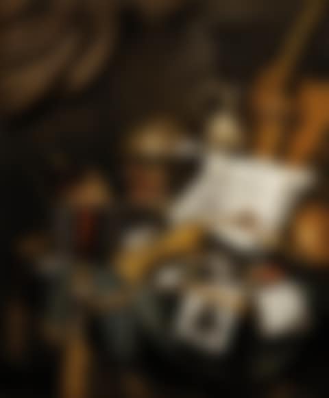 Vanitas still life, globe, jewels, books, hurdy gurdy (preview)