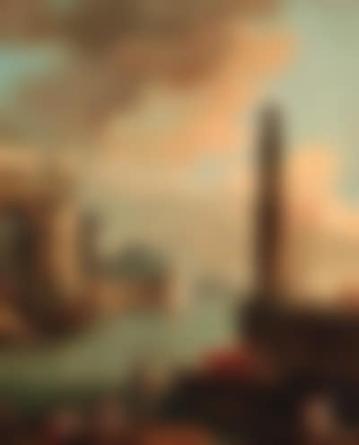 Mediterranean harbour with peasants on shore (preview)