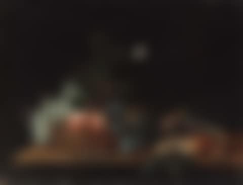 Grapes, peaches, and other fruit in a basket, with dead birds and a butterfly (preview)