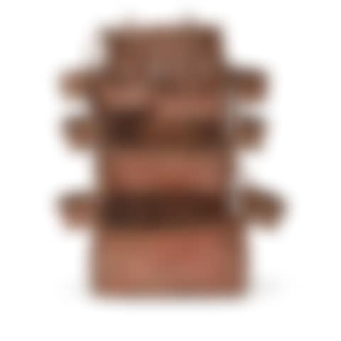 A RED-PAINTED AND STAMPED WOVEN SPLINT HANGING WALL POCKET BASKET  (preview)
