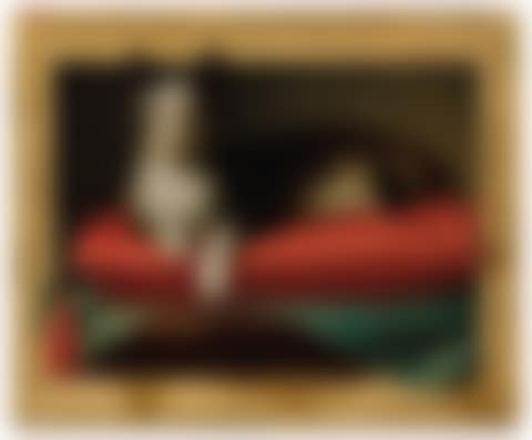 Un chat sur un coussin dans un cadre en trompe-l"oeil (preview)