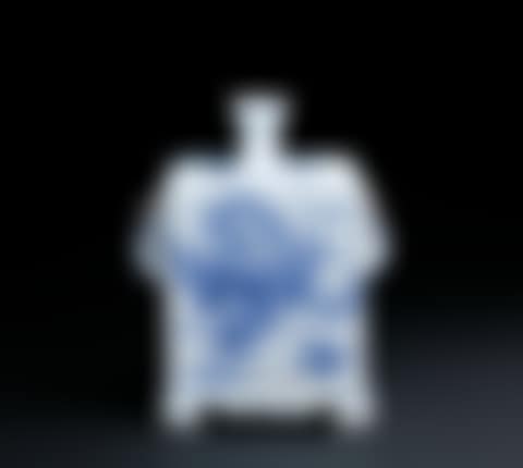 BLUE AND WHITE PORCELAIN SQUARE BOTTLE WITH TWO HANDLES (preview)