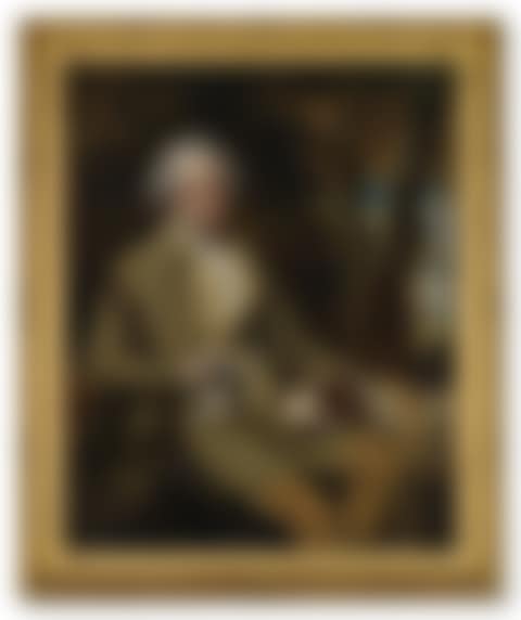 Portrait of Squire Morland, three-quarter-length, in a pale green coat and breeches, a pointer at his side (preview)