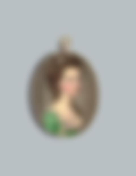 Mrs. Russell, in lace-bordered white underdress and bright green dress (preview)
