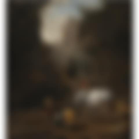 Peasants Playing Cards By A White Horse In A Rocky Gully (preview)