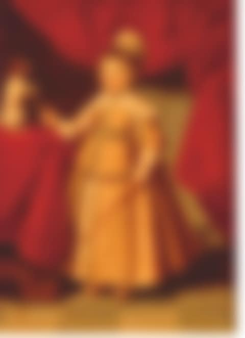 Portrait of a young boy in embroidered yellow dress (preview)