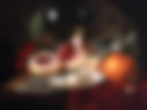 Still life with two silver salvers with peaches and an oyster, a berkemeier, cherries and a clementine on a partially draped table (preview)