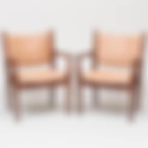 Pair of Hans Wegner For Hansen Teak Leather Upholstered 'JH-513' Armchairs (preview)