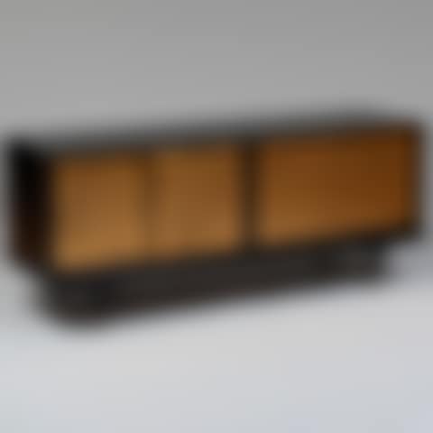 Mid Century Ebonized Credenza with Painted Asian Inspired Sliding Doors (preview)