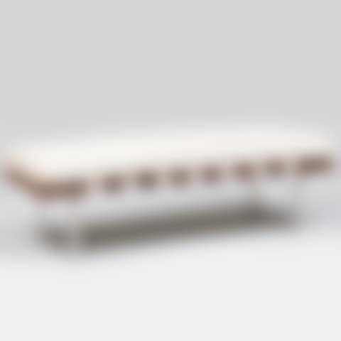 Modern Stained Wood Stainless Steel and Ivory Leather Upholstered 'Barcelona' Bench, In the Style of Mies Van Der Rohe (preview)