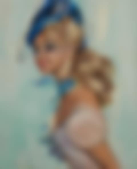 Portrait of a lady wearing a blue hat (preview)