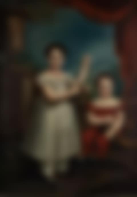 Double Portrait: Two children on a terrace holding flowers, grapes and a toy horse and cart (preview)